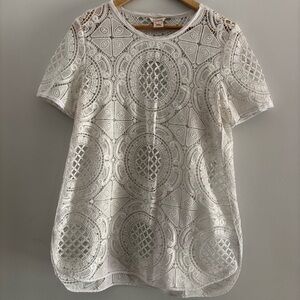 Sundance Blouse Womens Medium Lace Bohemian Resort Beach Festival Sheer White